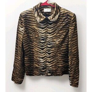 Cache Tiger Animal Print Blazer Jacket Womens Size 10 Career Chic Modern